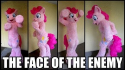 Size: 700x392 | Tagged: safe, pinkie pie, human, g4, fursuit, image macro, irl, irl human, photo