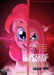 Size: 500x700 | Tagged: safe, artist:pooryorick, edit, pinkie pie, earth pony, pony, fanfic:cupcakes, two sided posters, g4, movie, movie poster, pinkamena diane pie, poster, split screen, two sides