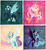 Size: 1442x1578 | Tagged: safe, artist:disfiguredstick, nightmare moon, princess cadance, princess celestia, queen chrysalis, alicorn, changeling, changeling queen, pony, g4, female, mare, sparkly mane, sparkly tail, starry eyes, tail, wingding eyes