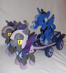 Size: 2330x2573 | Tagged: safe, artist:agatrix, echo (g4), nocturn, princess luna, g4, chariot, echo and nocturn, irl, luna's chariot, night guard, photo, plushie