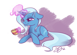 Size: 800x576 | Tagged: safe, artist:probablyfakeblonde, trixie, pony, unicorn, g4, coffee, female, mare, simple background, smiling, solo, transparent background