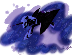 Size: 1280x985 | Tagged: safe, artist:probablyfakeblonde, nightmare moon, pony, g4, female, flying, solo