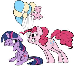 Size: 946x845 | Tagged: safe, artist:php27, pinkie pie, twilight sparkle, g4, balloon, colored, crying