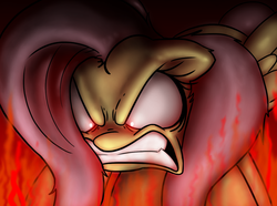 Size: 1200x892 | Tagged: safe, artist:mickeymonster, fluttershy, pony, g4, angry, antagonist, evil, female, fire, flutterrage, mare, rage, solo, this will end in death, this will end in tears and/or death, villainess