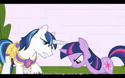 Size: 1279x799 | Tagged: safe, screencap, shining armor, twilight sparkle, pony, unicorn, a canterlot wedding, g4, duo, female, letterboxing, male, mare, stallion, youtube caption