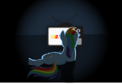 Size: 2045x1415 | Tagged: safe, artist:battlefieldbrony, rainbow dash, pegasus, pony, fanfic:my little dashie, g4, female, mare, nascar, nudity, reference, solo, television