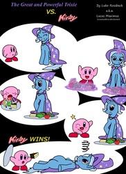 Size: 1700x2338 | Tagged: safe, artist:lucasmaxbros, trixie, pony, puffball, unicorn, g4, banana, comic, crossover, eating, eating contest, female, food, kirby, kirby (series), mare