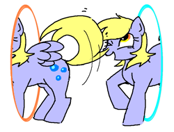 Size: 791x602 | Tagged: safe, artist:trackpad mcderp, derpy hooves, pegasus, pony, g4, crossover, female, mare, portal, solo