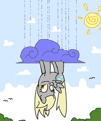 Size: 874x1039 | Tagged: safe, artist:trackpad mcderp, derpy hooves, pegasus, pony, g4, cloud, cloudy, female, mare, rain, upside down