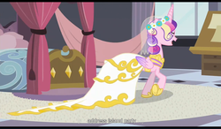 Size: 1279x746 | Tagged: safe, screencap, queen chrysalis, a canterlot wedding, g4, my little pony: friendship is magic, disguise, disguised changeling, letterboxing, this day aria, youtube caption