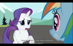 Size: 1680x1050 | Tagged: safe, screencap, rainbow dash, rarity, g4, may the best pet win, god, youtube, youtube caption