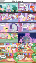 Size: 1282x2249 | Tagged: safe, angel bunny, fluttershy, rainbow dash, rarity, g4, caption, comic