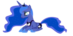 Size: 3158x1562 | Tagged: dead source, safe, artist:sierraex, princess luna, alicorn, pony, g4, female, mare, prone, sad, simple background, solo, transparent background, vector