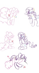 Size: 800x1500 | Tagged: dead source, safe, artist:kryptchild, pinkie pie, rarity, earth pony, pony, unicorn, g4, female, heart, lesbian, lineart, present, ship:raripie, shipping