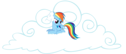 Size: 3451x1500 | Tagged: dead source, safe, artist:sierraex, rainbow dash, pegasus, pony, g4, annoyed, cloud, cutie mark, ear plugs, female, lying down, lying on a cloud, mare, on a cloud, plugged ears, prone, simple background, solo, transparent background, vector