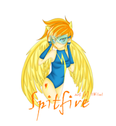 Size: 3600x3900 | Tagged: safe, artist:iikiui, spitfire, human, g4, clothes, eared humanization, female, high res, humanized, leotard, solo, winged humanization