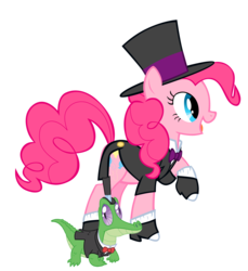 Size: 1926x2107 | Tagged: dead source, safe, artist:sierraex, gummy, pinkie pie, earth pony, pony, g4, clothes, female, hat, male, mare, simple background, top hat, transparent background, tuxedo, vector