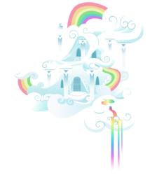 Size: 3845x4100 | Tagged: dead source, safe, artist:sierraex, g4, background, building, cloud, cloud house, house, no pony, rainbow, rainbow dash's house, rainbow waterfall, simple background, transparent background, vector