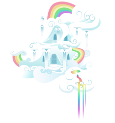 Size: 3845x4100 | Tagged: safe, artist:sierraex, g4, background, building, cloud, cloud house, house, no pony, rainbow, rainbow dash's house, rainbow waterfall, simple background, transparent background, vector, wayback machine source