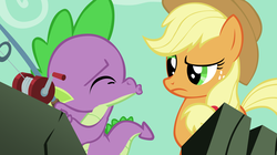 Size: 2500x1400 | Tagged: dead source, safe, artist:sierraex, applejack, spike, dragon, earth pony, pony, a dog and pony show, g4, female, kissing, male, mare, ship:applespike, shipping, straight, vector