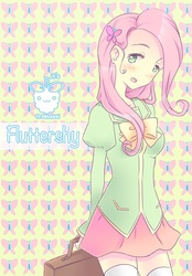 Size: 486x700 | Tagged: safe, artist:framboosi, fluttershy, human, g4, blushing, clothes, humanized, pony coloring, skirt