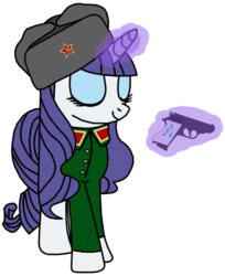 Size: 782x959 | Tagged: safe, artist:cheflenin, rarity, pony, unicorn, g4, gun, pistol, solo, soviet, soviet rarity, walther ppk, weapon