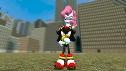 Size: 1280x720 | Tagged: safe, artist:cycloniccircuit, pinkie pie, earth pony, pony, g4, 3d, crossover, gmod, male, shadow the hedgehog, sonic the hedgehog, sonic the hedgehog (series)