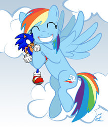 Size: 900x1055 | Tagged: safe, artist:candysnow-09, rainbow dash, g4, crossover, crossover shipping, female, interspecies, male, pet, shipping, sonic the hedgehog, sonic the hedgehog (series), sonicdash, straight