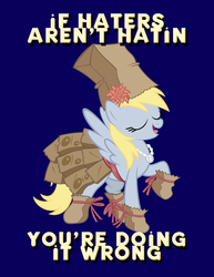 Size: 2550x3300 | Tagged: safe, artist:dentist73548, artist:tygerbug, derpy hooves, pegasus, pony, g4, clothes, costume, eyes closed, female, flower, haters gonna hate, high res, mare, meme, necklace, solo