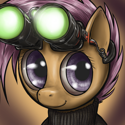 Size: 600x600 | Tagged: safe, artist:aphexangel, scootaloo, pony, ask stalkerloo, g4, clothes, female, goggles, night vision goggles, solo, splinter cell, stalkerloo