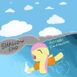Size: 700x700 | Tagged: safe, artist:riokenng3, fluttershy, pony, g4, female, filly, floaty, inner tube, solo, swimming, water wings