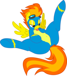 Size: 2655x3000 | Tagged: safe, artist:zajice, spitfire, pegasus, pony, g4, belly, clothes, costume, female, goggles, high res, on back, simple background, spread legs, spreading, stupid sexy spitfire, tongue out, transparent background, wonderbolts uniform