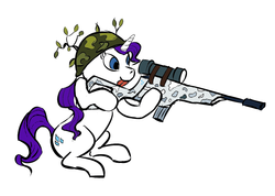 Size: 1281x914 | Tagged: safe, artist:rubrony, rarity, pony, g4, gun, rifle, soldier, solo