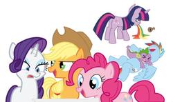 Size: 521x309 | Tagged: artist needed, safe, applejack, pinkie pie, rainbow dash, rarity, spike, twilight sparkle, g4, mane seven, vomit