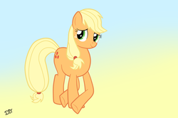 Size: 3817x2537 | Tagged: dead source, safe, artist:denial-is-tragic, applejack, earth pony, pony, g4, abstract background, crossed hooves, female, hatless, high res, missing accessory, solo, vector