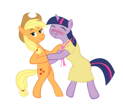 Size: 820x709 | Tagged: safe, artist:v-invidia, applejack, twilight sparkle, earth pony, pony, unicorn, g4, bipedal, blushing, drunk, drunk twilight, female, lesbian, ship:twijack, shipping, simple background, unicorn twilight