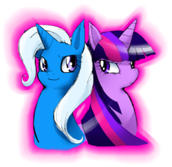 Size: 900x875 | Tagged: safe, artist:evilmel, trixie, twilight sparkle, g4