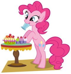 Size: 1024x1068 | Tagged: dead source, safe, artist:itsjustred, pinkie pie, earth pony, pony, g4, cake, cupcake, female, mouth hold, salt shaker, simple background, solo, transparent background, vector