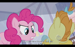 Size: 640x400 | Tagged: safe, screencap, pinkie pie, pumpkin cake, g4, youtube caption