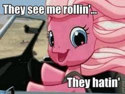 Size: 800x600 | Tagged: safe, pinkie pie (g3), pony, g3, g3.5, car, chamillionaire, female, image macro, meme, ridin, solo, song reference