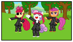 Size: 789x457 | Tagged: safe, artist:syggie, apple bloom, scootaloo, sweetie belle, g4, ouendan, parody