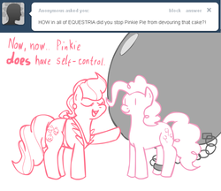 Size: 1276x1100 | Tagged: safe, artist:cythocalypse, cup cake, pinkie pie, ask mrs cake, g4, ask, ball and chain