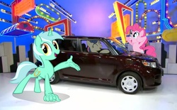 Size: 682x423 | Tagged: safe, bon bon, lyra heartstrings, pinkie pie, sweetie drops, g4, car, hand, scion (car), scion xb, the price is right