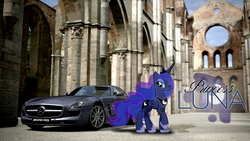 Size: 1920x1080 | Tagged: safe, princess luna, pony, g4, car, female, gran turismo, mercedes-benz, mercedes-benz sls amg, solo