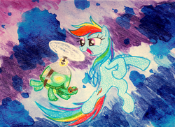 Size: 789x575 | Tagged: safe, artist:nightgepard, rainbow dash, tank, g4, traditional art