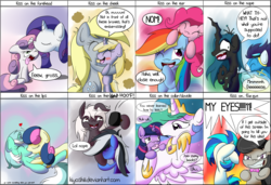 Size: 1431x976 | Tagged: safe, artist:kiyoshiii, bon bon, derpy hooves, dinky hooves, dj pon-3, lyra heartstrings, octavia melody, pinkie pie, princess celestia, queen chrysalis, rainbow dash, rarity, soarin', sweetie belle, sweetie drops, twilight sparkle, vinyl scratch, oc, alicorn, changeling, changeling queen, earth pony, pegasus, pony, unicorn, g4, abstract background, adorabon, art meme, biting, blushing, cheek kiss, cheeselegs, clothes, cute, cutealis, cutelestia, dashabetes, derpabetes, dialogue, diapinkes, diasweetes, dinkabetes, disgusted, ear bite, equestria's best mother, female, filly, forehead kiss, glare, goggles, heart, hoof shoes, kiss on the lips, kissing, lesbian, licking, looking at you, lyrabetes, male, mare, mother and daughter, nom, ocbetes, raribetes, ship:lyrabon, ship:pinkiedash, ship:scratchtavia, ship:twilestia, shipping, siblings, silly, sisters, soarinbetes, straight, tavibetes, tongue out, twiabetes, uniform, vinylbetes, wall of tags, wonderbolts uniform