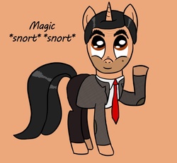 Size: 650x600 | Tagged: safe, artist:smockhobbes, pony, unicorn, mr bean, ponified, simple background, solo