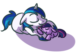 Size: 680x477 | Tagged: safe, artist:ponygoggles, shining armor, twilight sparkle, g4, filly, sleeping, younger