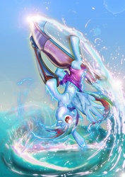 Size: 3508x4961 | Tagged: safe, artist:toonlancer, rainbow dash, pony, g4, clothes, female, jet ski, solo, upside down, water