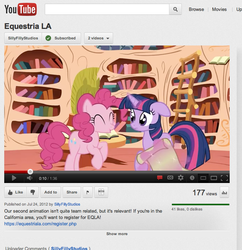 Size: 687x709 | Tagged: safe, pinkie pie, twilight sparkle, g4, brony, convention, equestria la, meta, youtube